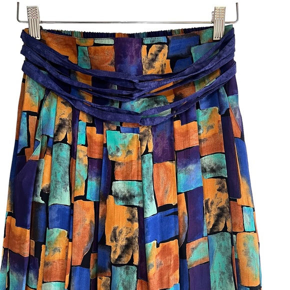 Vintage wild print high waist elastic crop gaucho pleated pants Sz 6 boho hippie - Picture 3 of 11